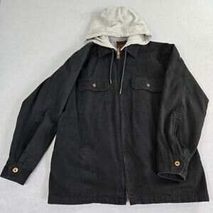 Marino Bay Men's Canvas Hooded Barn Chore Black & Gray Sweatshirt Lined Jacket